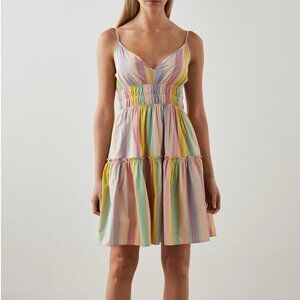 Rails Carmen Guava Stripe Multicolor Smocked Spaghetti Strap Dress Size Small